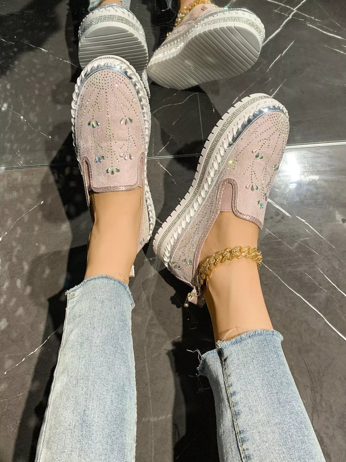 Rhinestone Embellished Platform Loafers, view 2