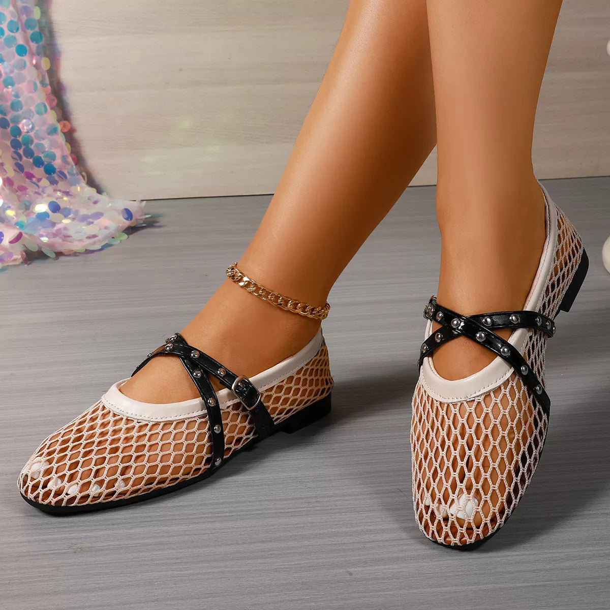 Hollow-Out Studded Slip-Ons - Lilixa.store