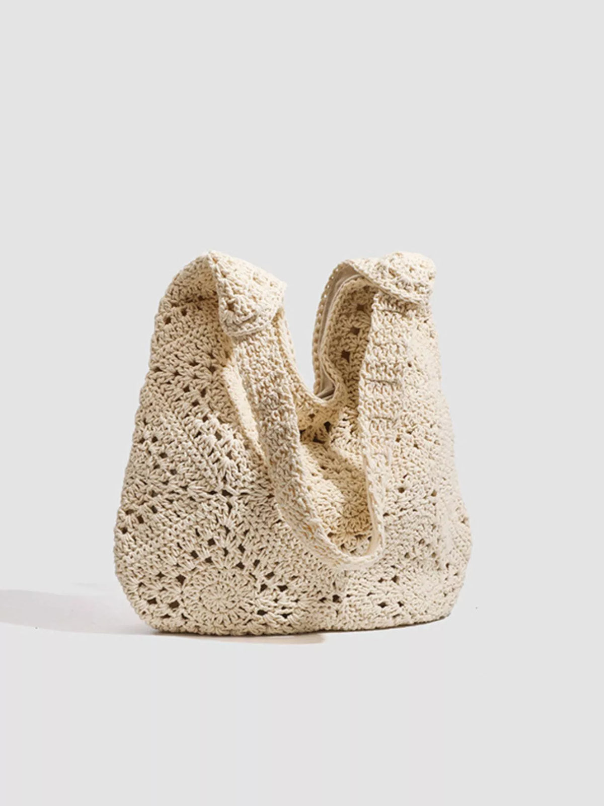 Bohemian Crochet Hollow-Out Tote Bag in Off-white, view 3