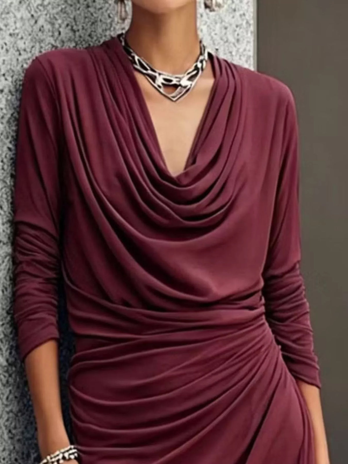 Cowl Neck Long Sleeve Maxi Dress - Lilixa.store