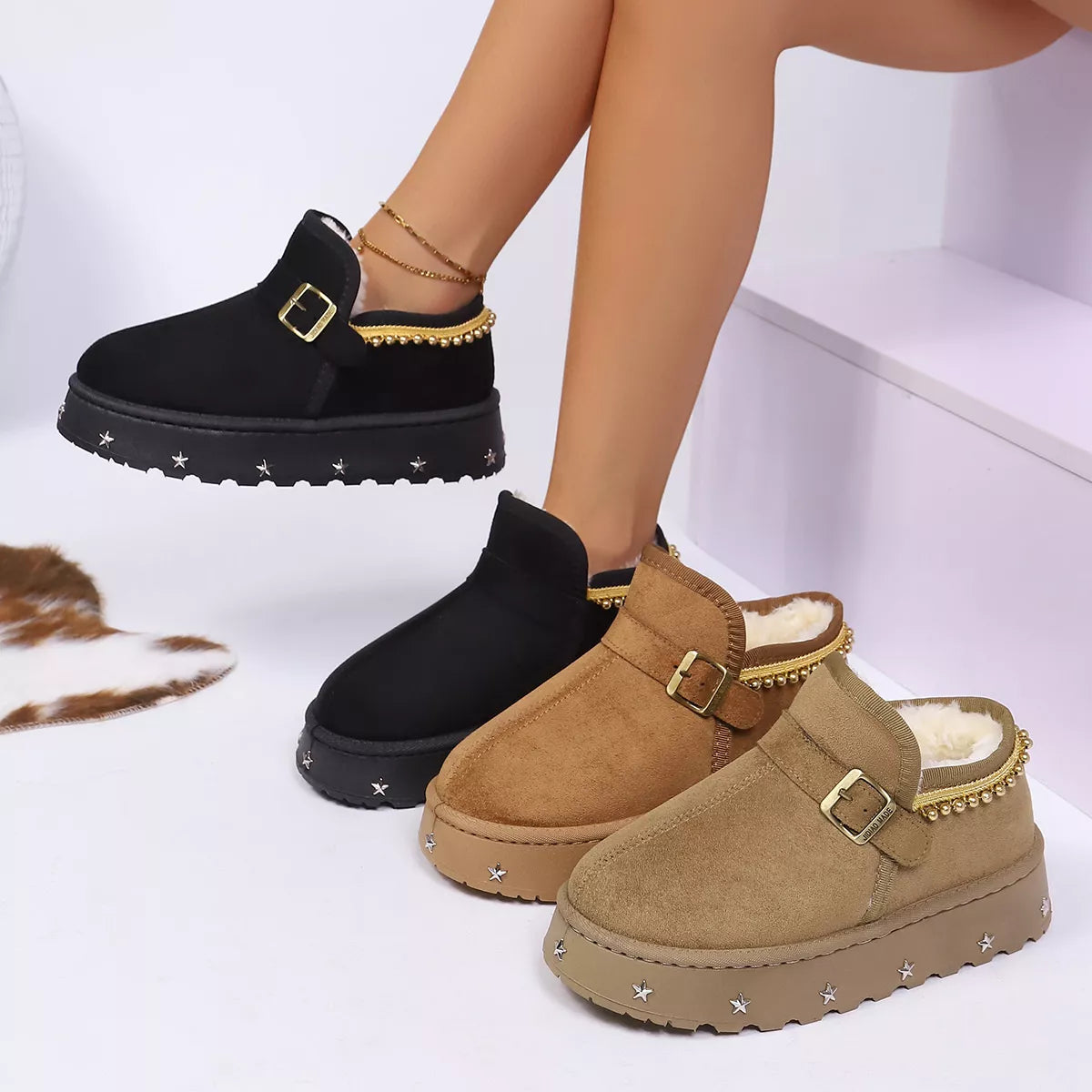 Platform Faux Fur Lined Ankle Boots - Lilixa.store