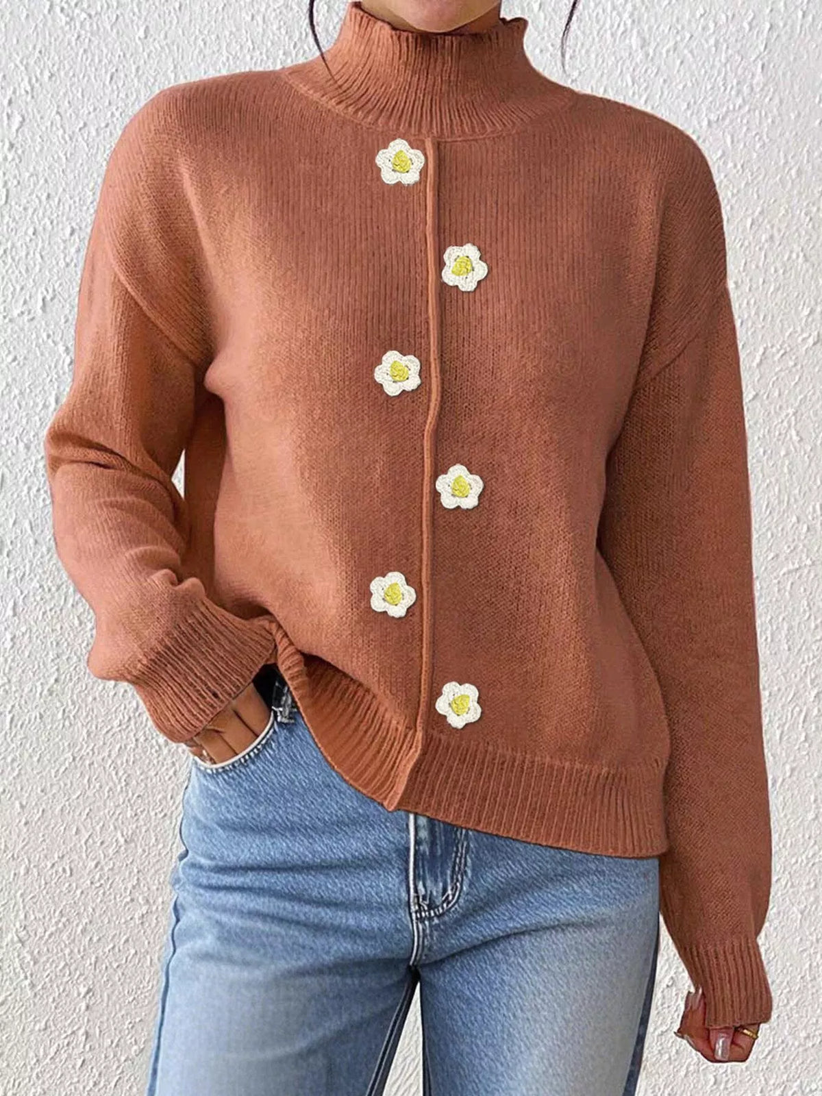 Floral Applique Turtleneck Sweater, view 11