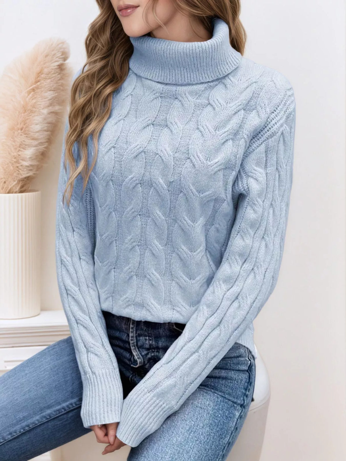 Cable-Knit Turtleneck Sweater