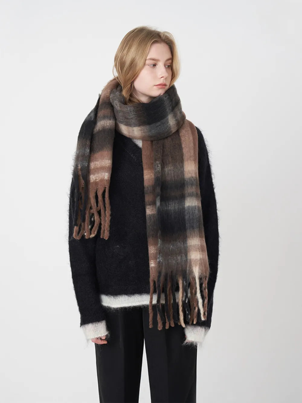 Fringe Plaid Polyester Scarf - Lilixa.store