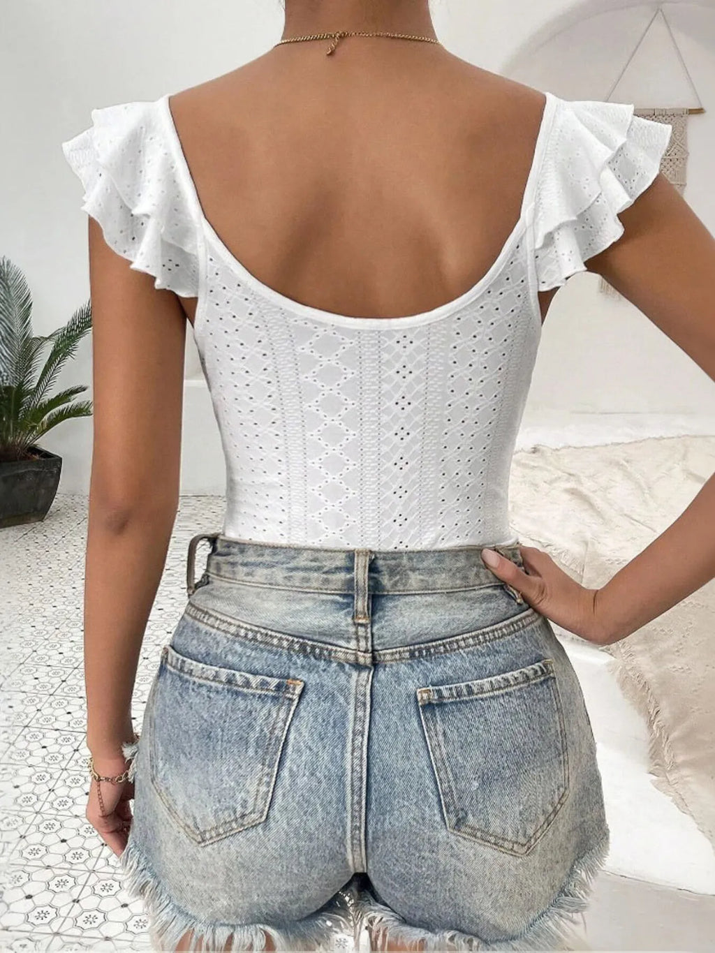 Eyelet Lace Ruffled Corset Bodysuit - Lilixa.store