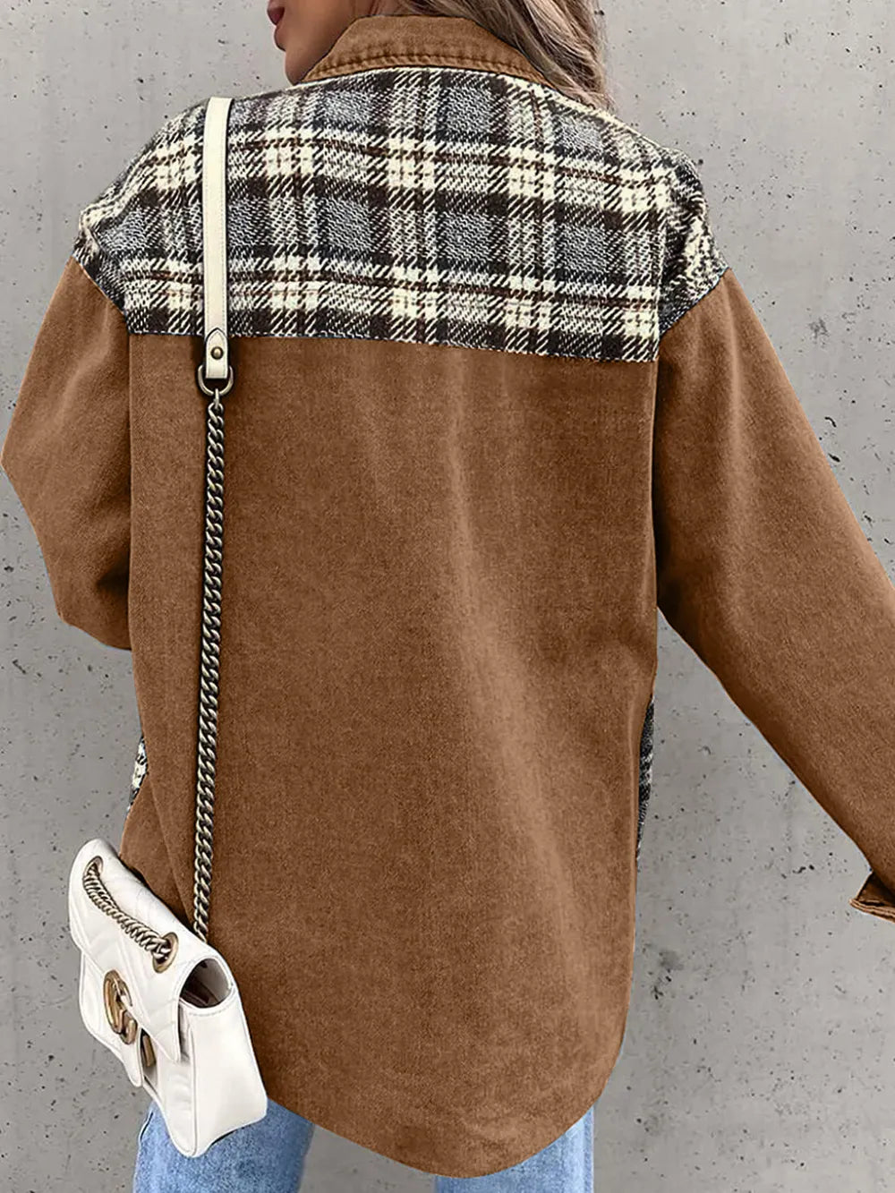 Plaid Button Up Dropped Shoulder Jacket, view 17