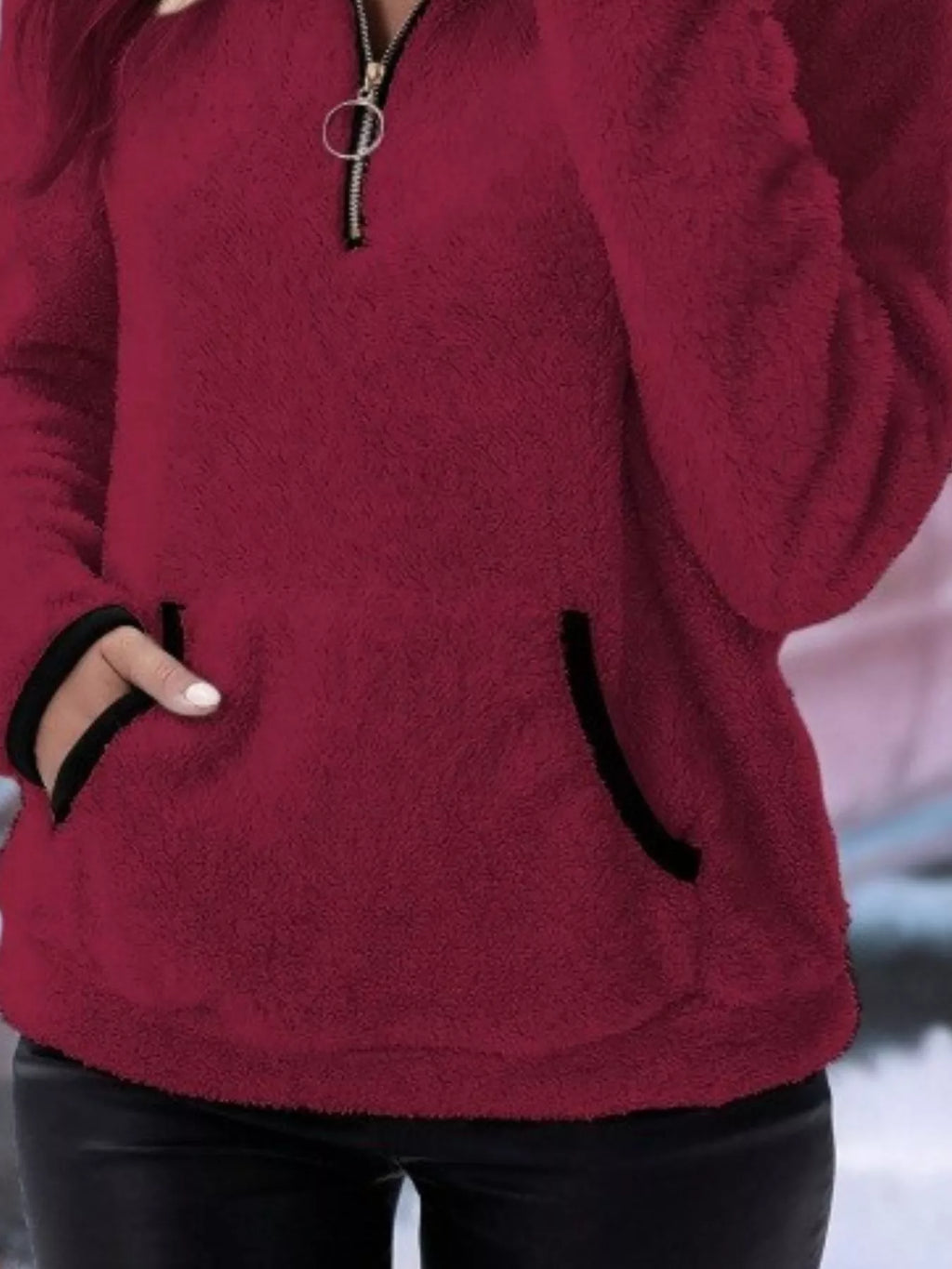 Full Size Cozy Fleece Quarter Zip Long Sleeve Sweatshirt Plus Size - Lilixa.store