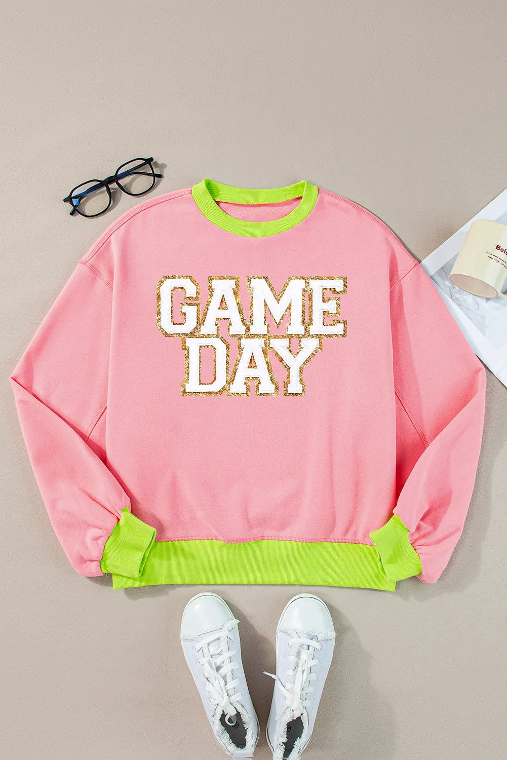 Letter Graphic Round Neck Long Sleeve Sweatshirt - Lilixa.store