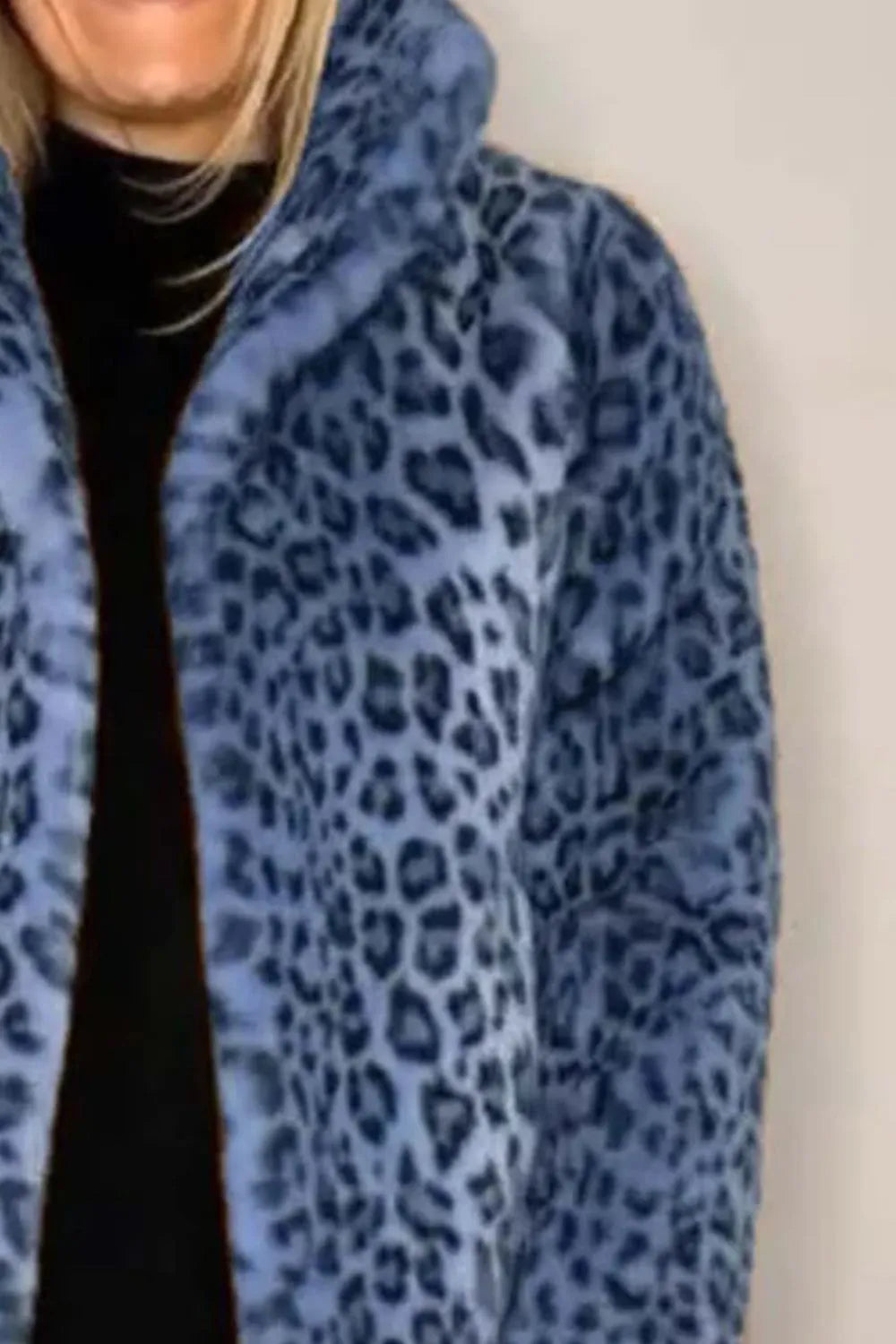 Full Size Leopard Furry Collared Neck Long Sleeve Coat, view 6