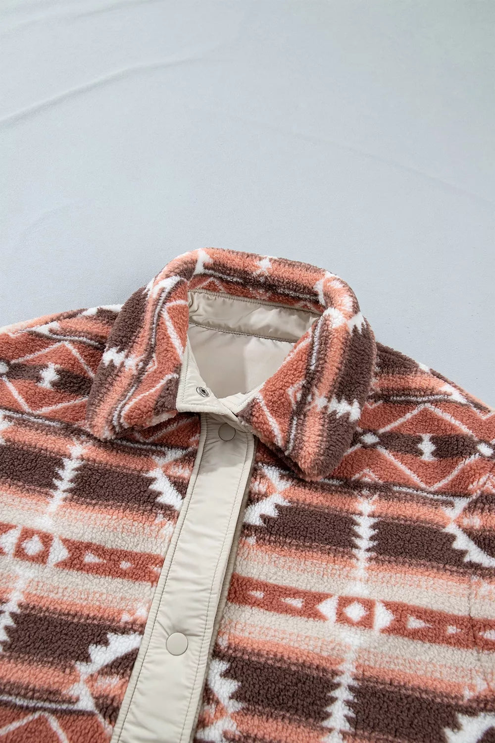 Geometric Print Fleece Metal Button Placket Shift Silhouette Vest - Lilixa.store