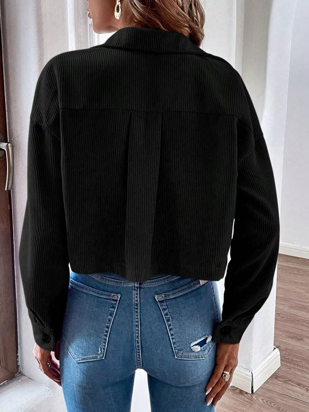 Cropped Corduroy Button-Down Jacket