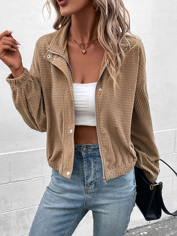 Perfee Long Sleeve Dropped Shoulder Jacket in Khaki