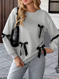 Bow Detail Round Neck Sweatshirt - Lilixa.store