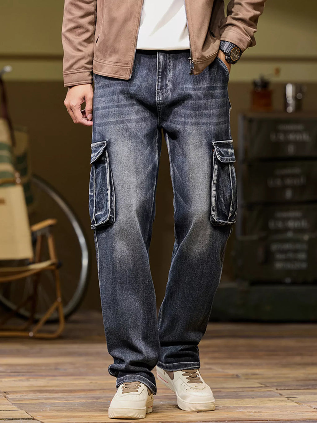 Men's Vintage Loose Fit Cargo Jeans - Lilixa.store