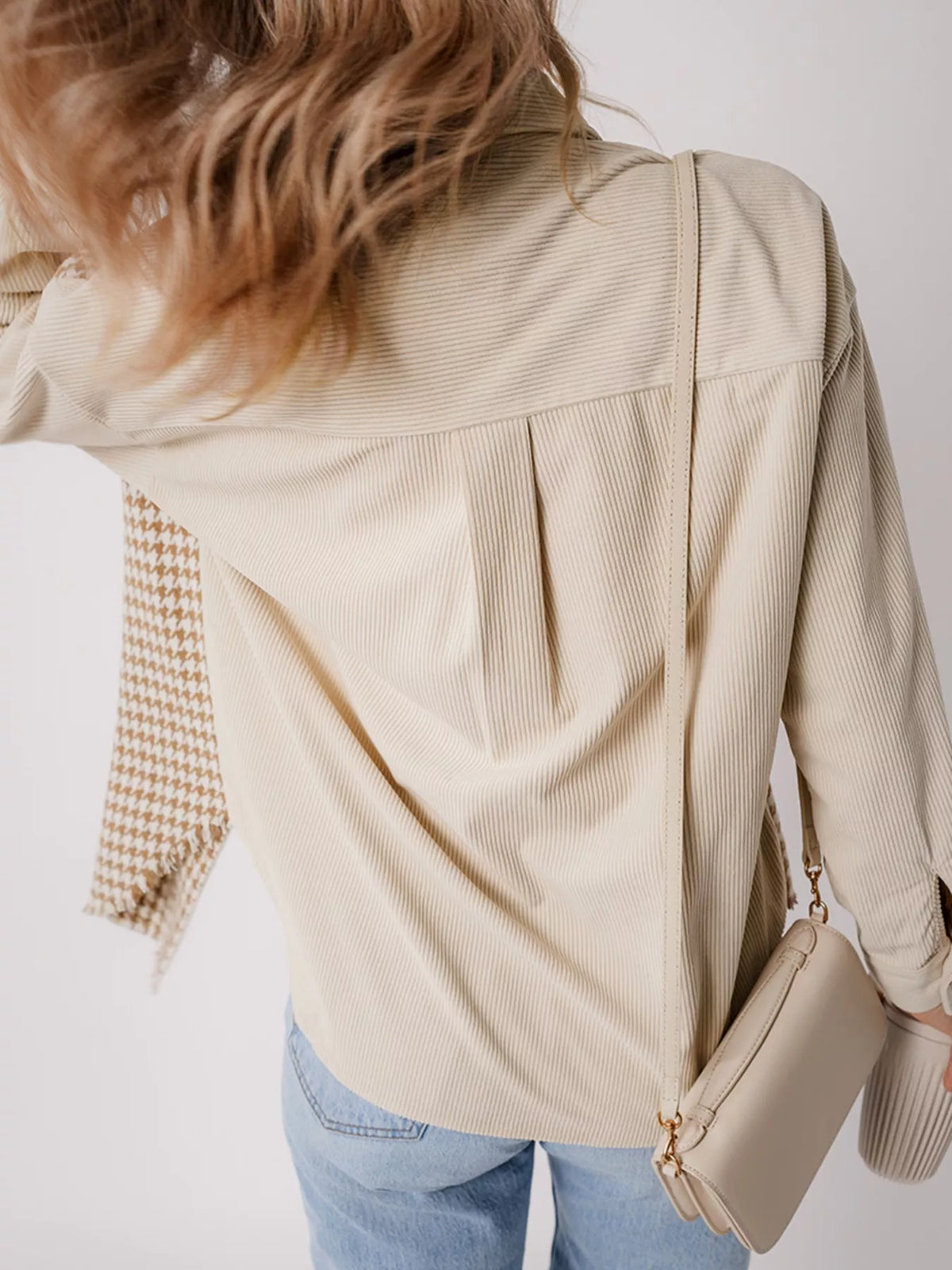 Houndstooth Button-Down Jacket in Beige, view 6
