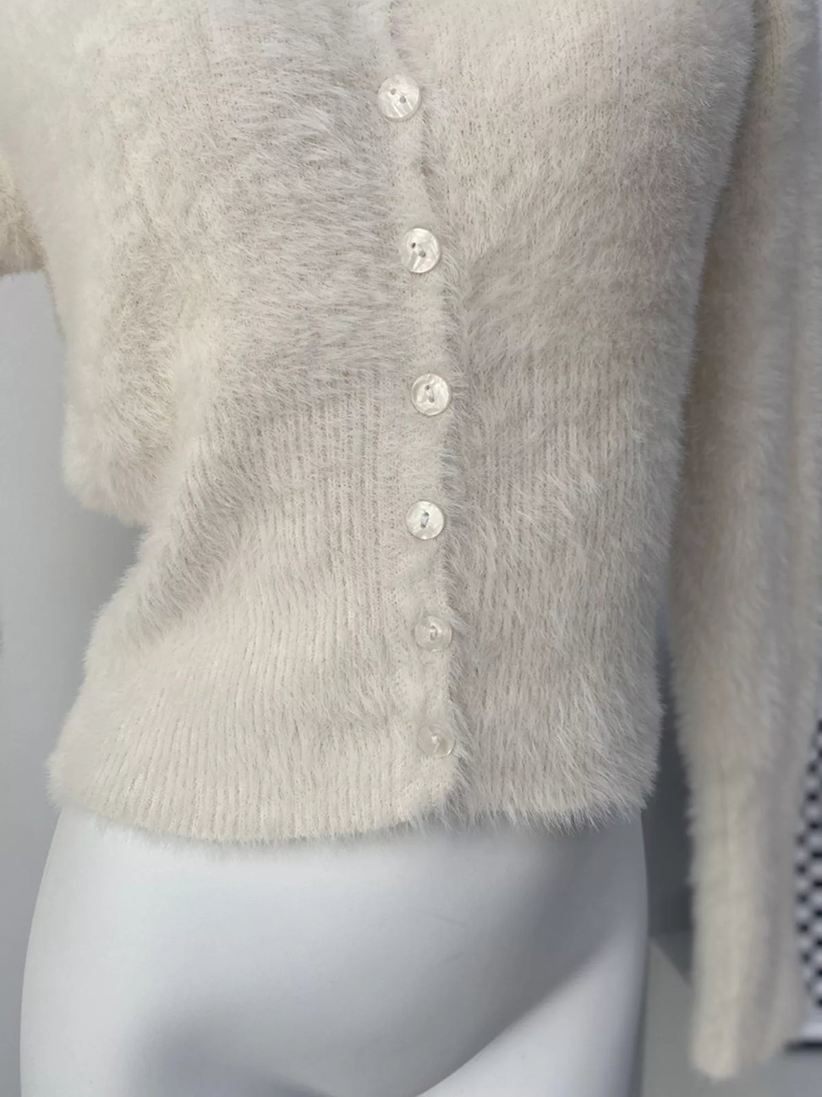 Soft Fuzzy Button-Down Cropped Cardigan, view 6