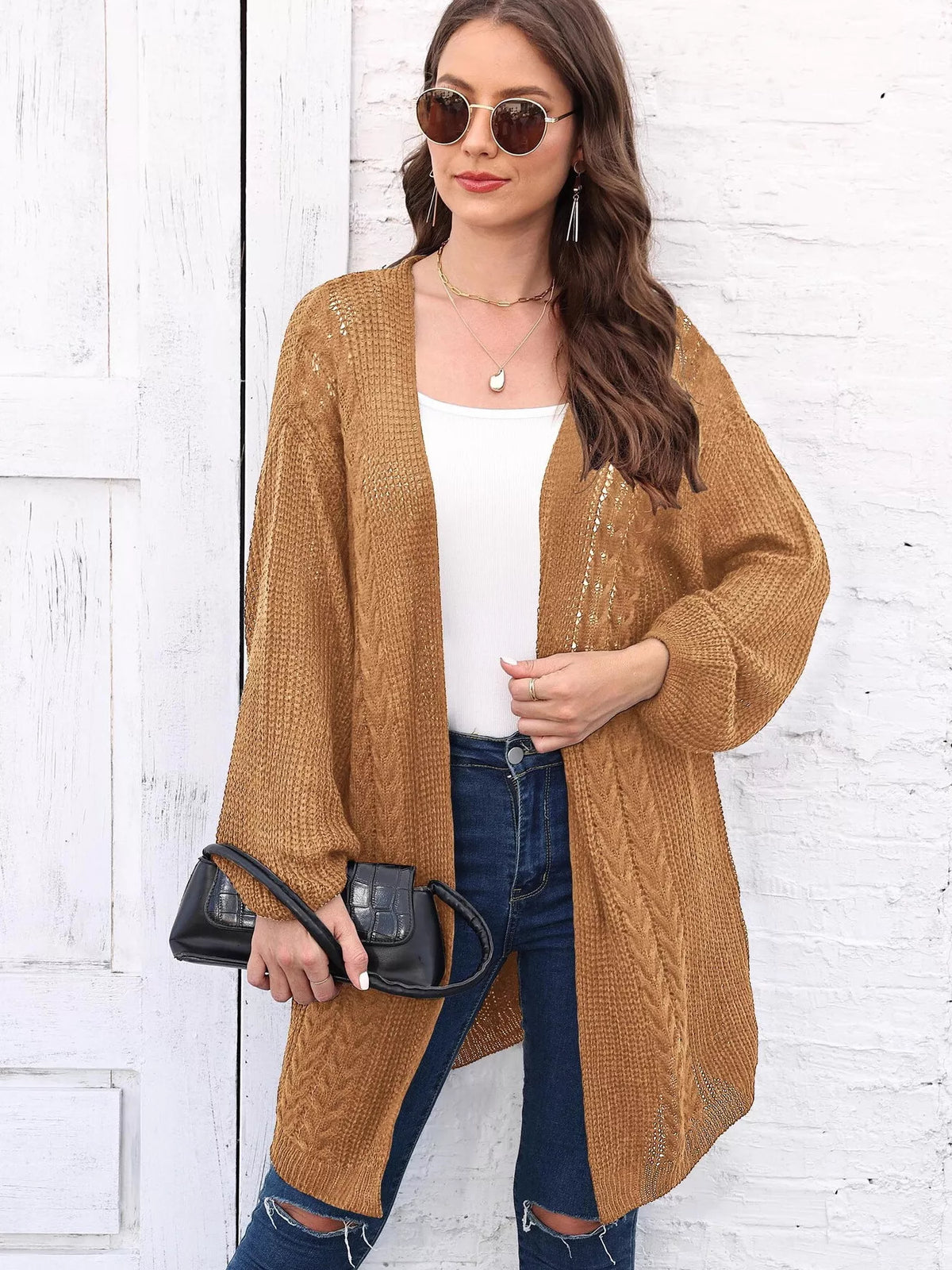Open Front Long Sleeve Cardigan - Lilixa.store