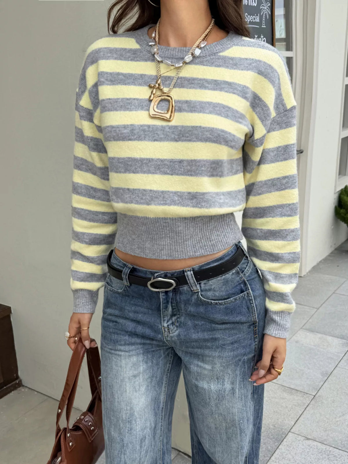 Casual Striped Cropped Sweater - Lilixa.store