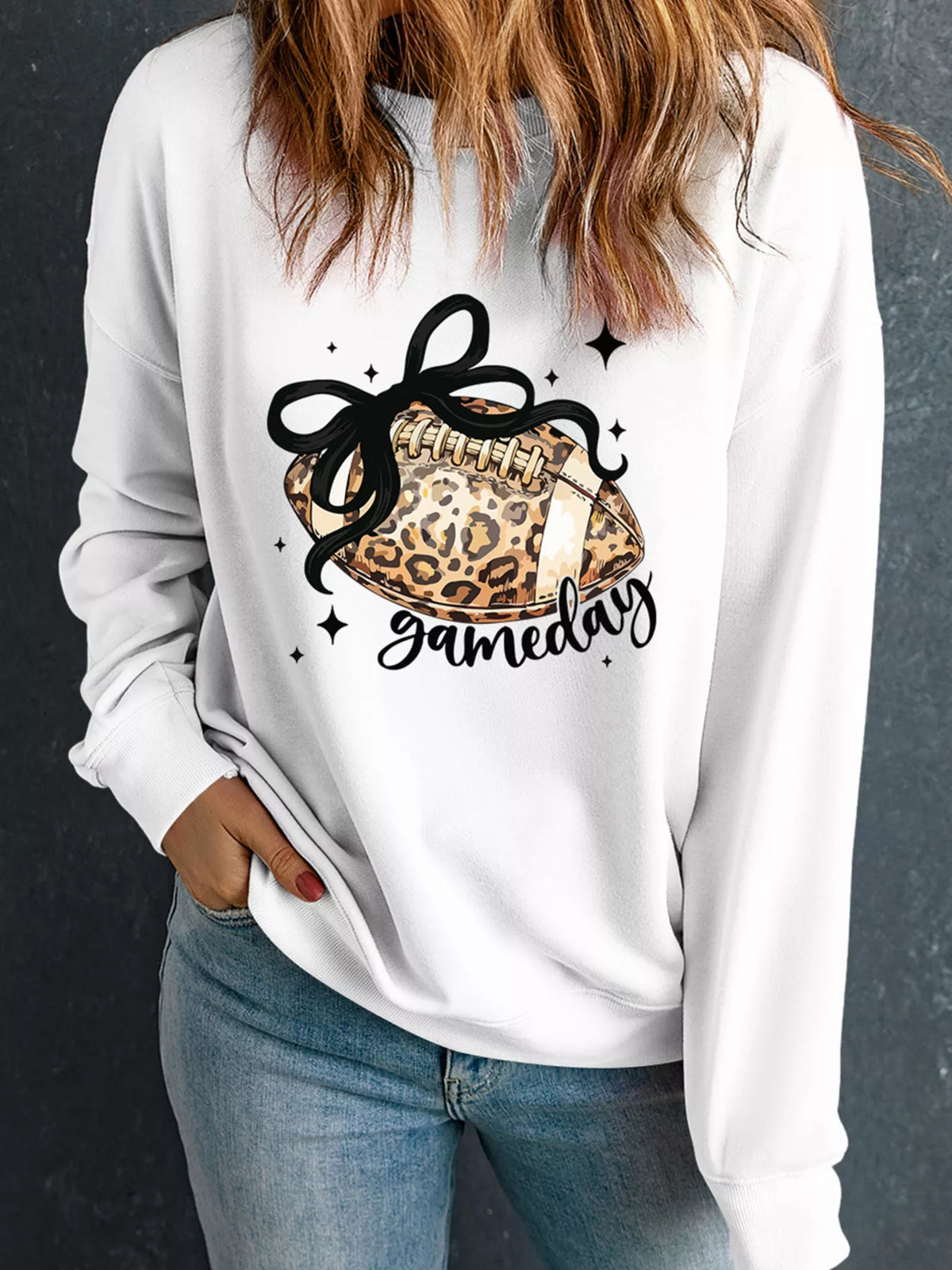 Game Day Leopard Rugby Graphic Customized Crew Neck Sweatshirt - Lilixa.store
