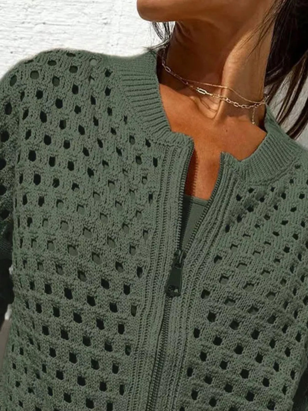Full Size Crochet Knit Zip-Up Cardigan Plus Size - Lilixa.store