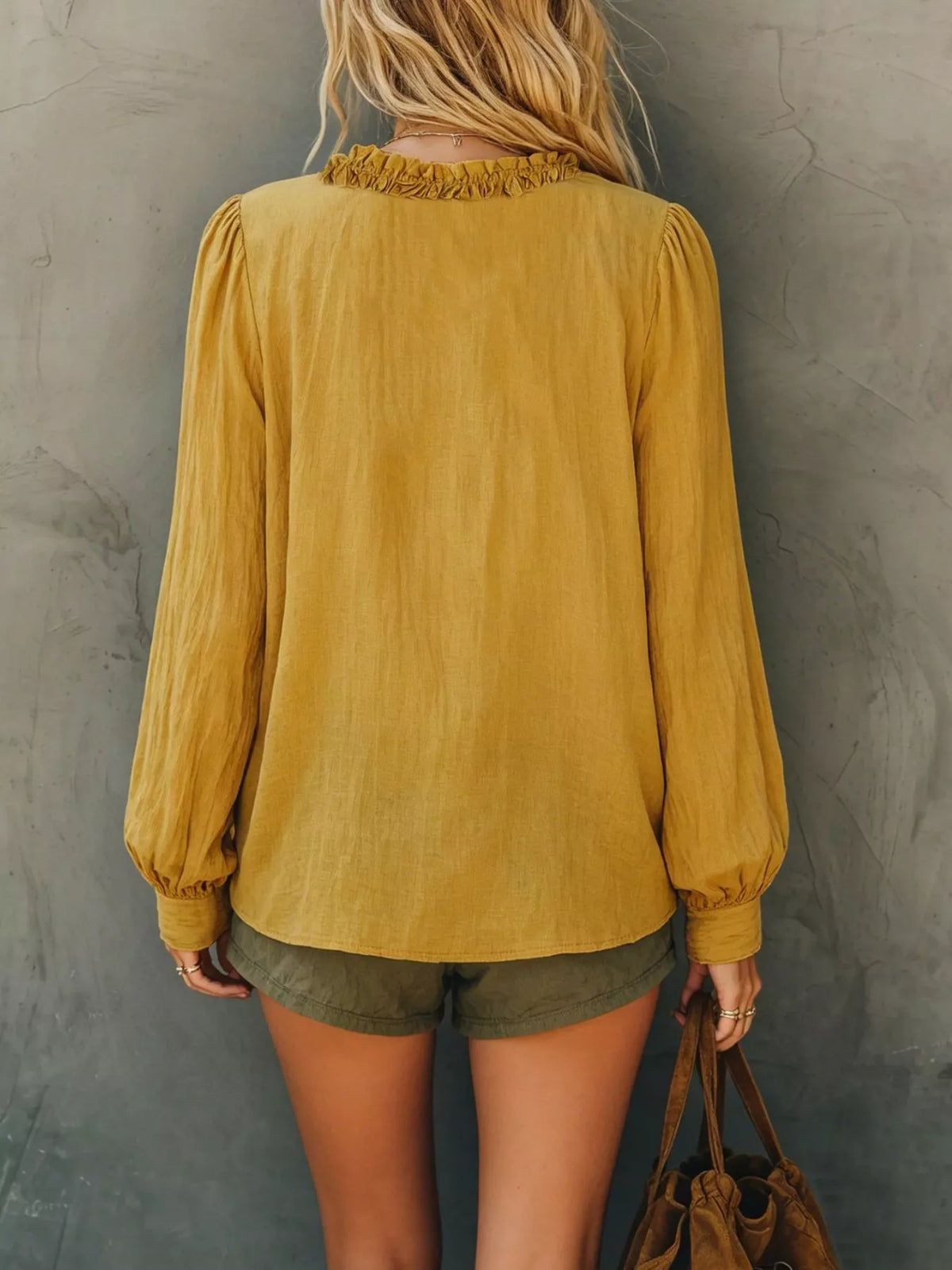 Bohemian Ruffled V-Neck Long Sleeve Blouse, view 4