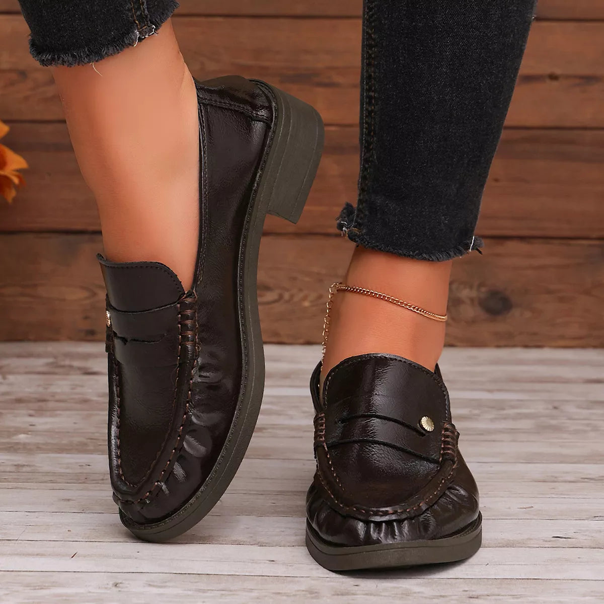 Round Toe Block Heels Loafers