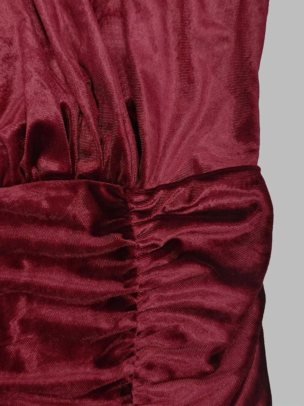 Velvet Mock Neck Ruched Slit Maxi Dress in Burgundy, view 6