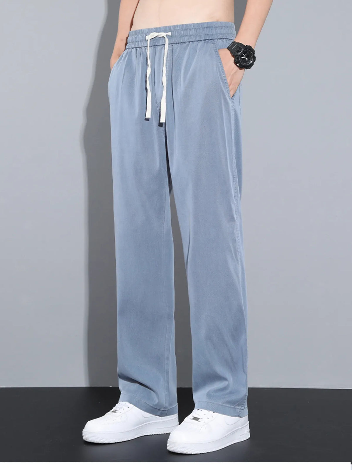 Men's Plus Size Casual Wide Leg Drawstring Pants, view 4