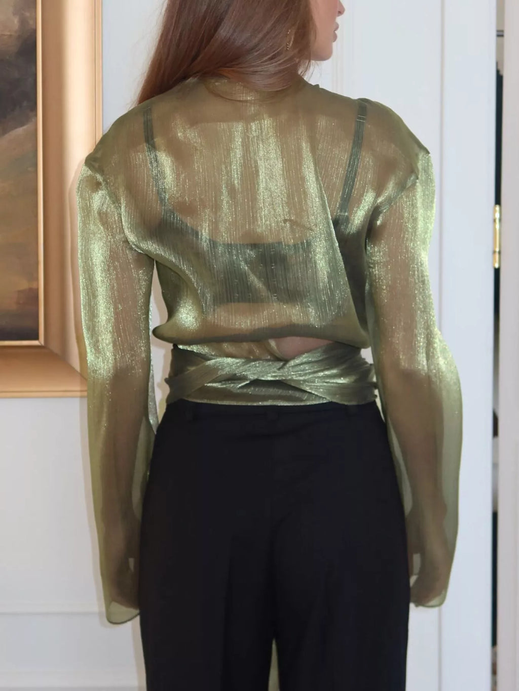 Sheer Front Tie Detail Long Sleeve Shirt - Lilixa.store