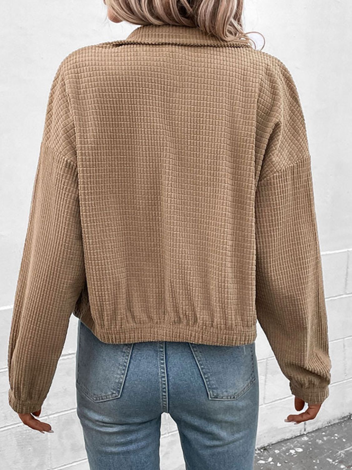 Perfee Long Sleeve Dropped Shoulder Jacket in Khaki, view 2