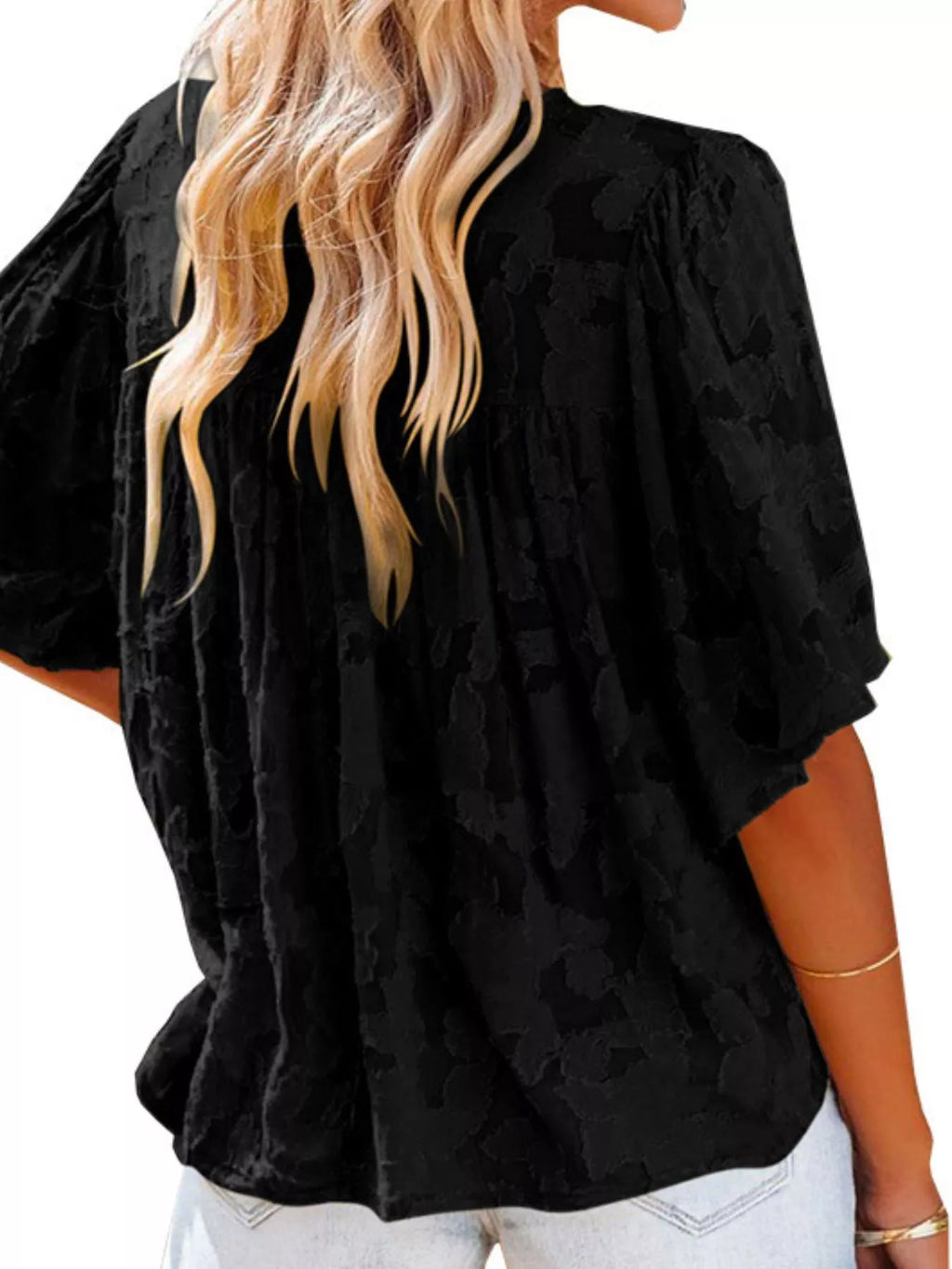 Full Size Textured V-Neck Button-Down Shirt Plus Size - Lilixa.store