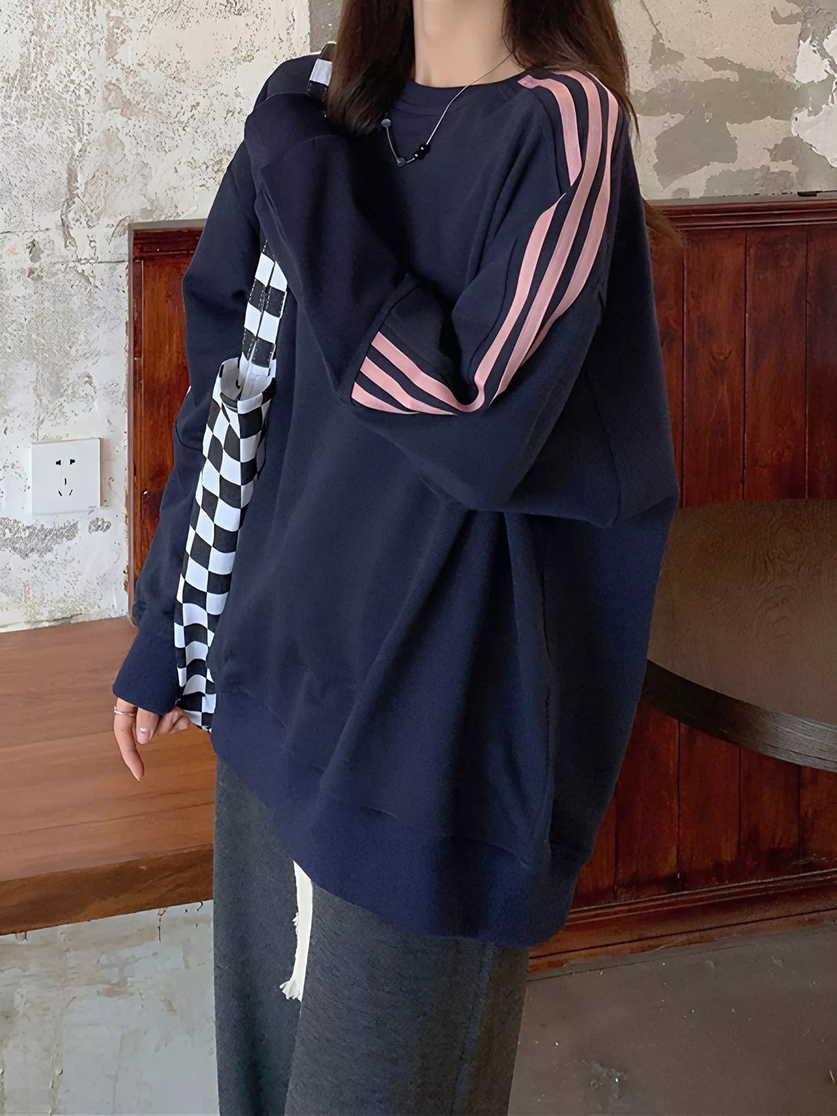 Striped Round Neck Sweatshirt - Lilixa.store