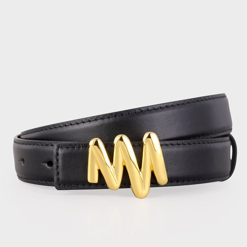 Gold Buckle Leather Belt, view 2