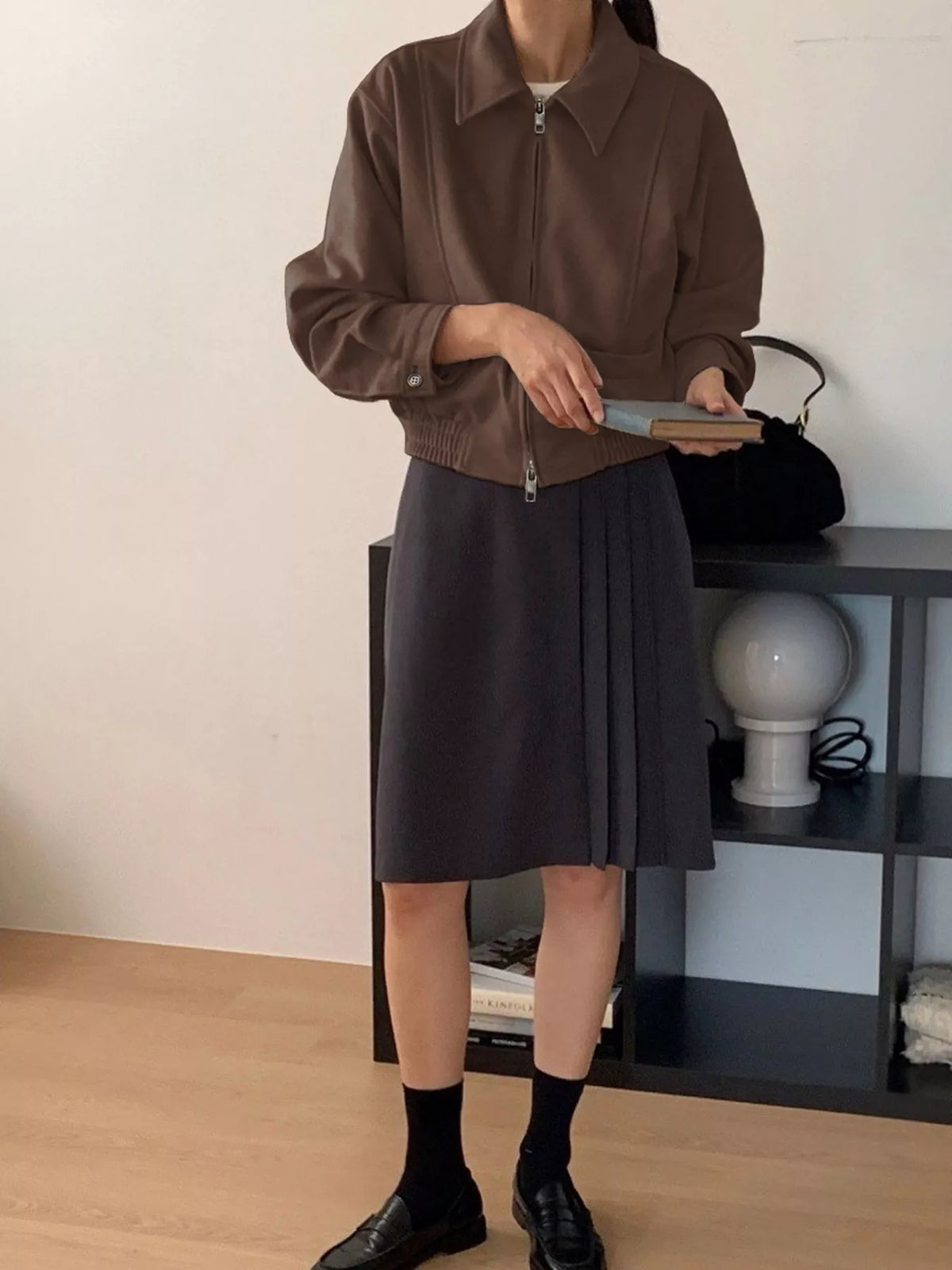 Zip Up Long Sleeve Jacket in Brown, view 9
