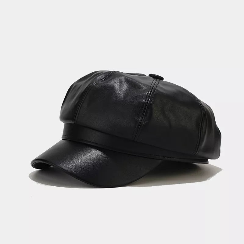 Faux Leather Newsboy Hat - Lilixa.store