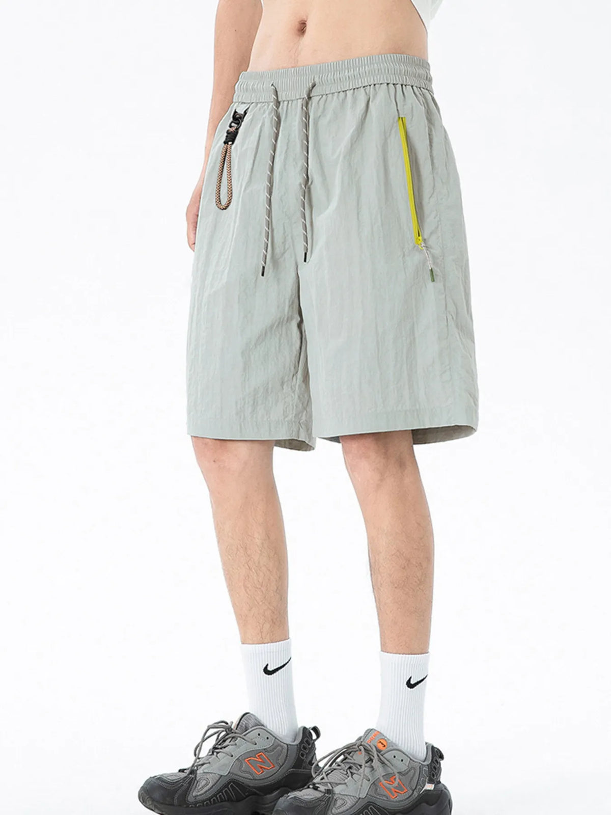 Men's Lightweight Drawstring Shorts with Zipper Pockets in Blue Gray