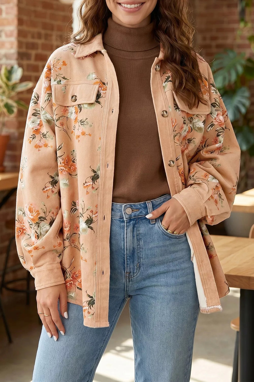 Floral Print Long Sleeve Denim Jacket - Lilixa.store