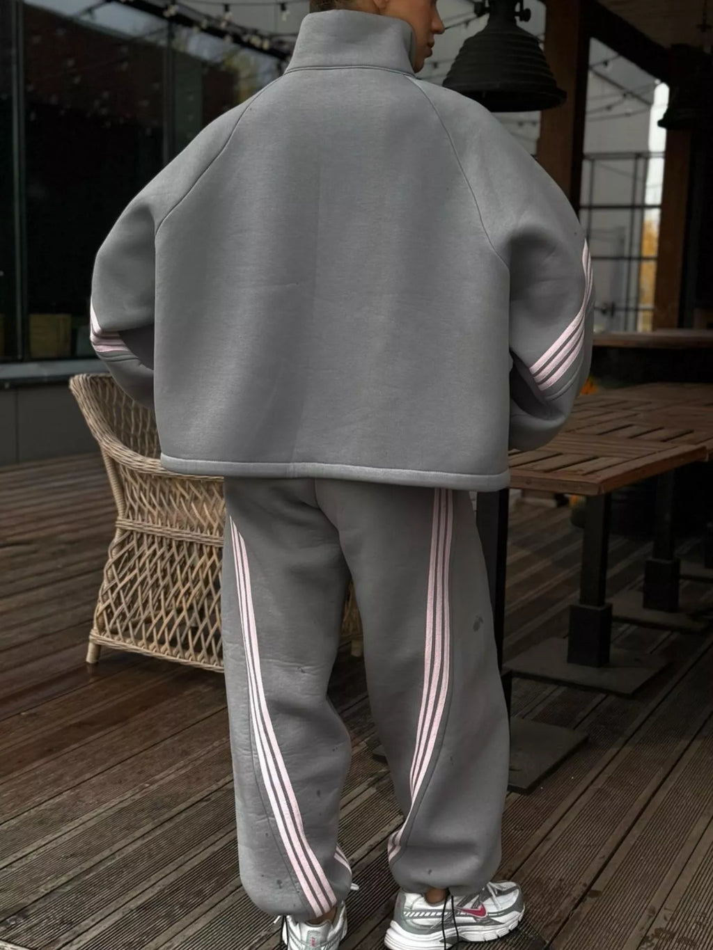 Contrast Striped Zip Up Top and Pants Set - Lilixa.store