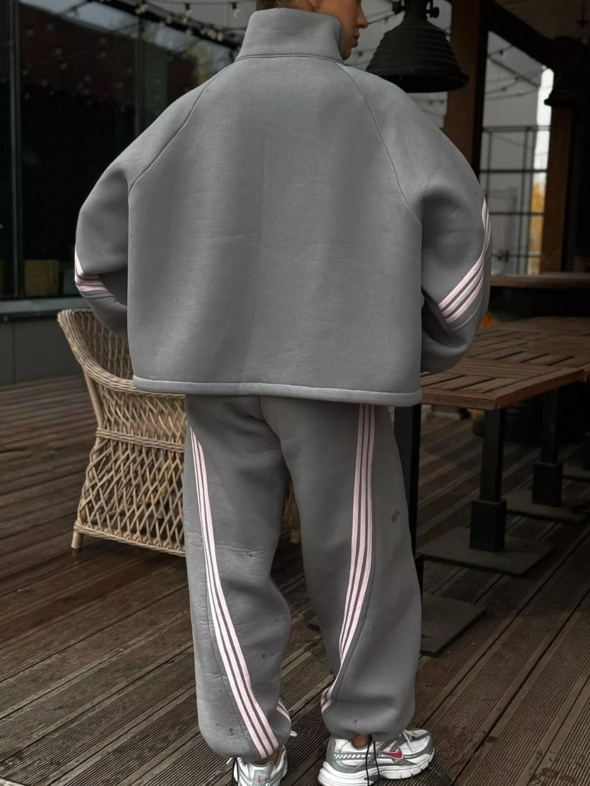 Contrast Striped Zip Up Top and Pants Set - Lilixa.store
