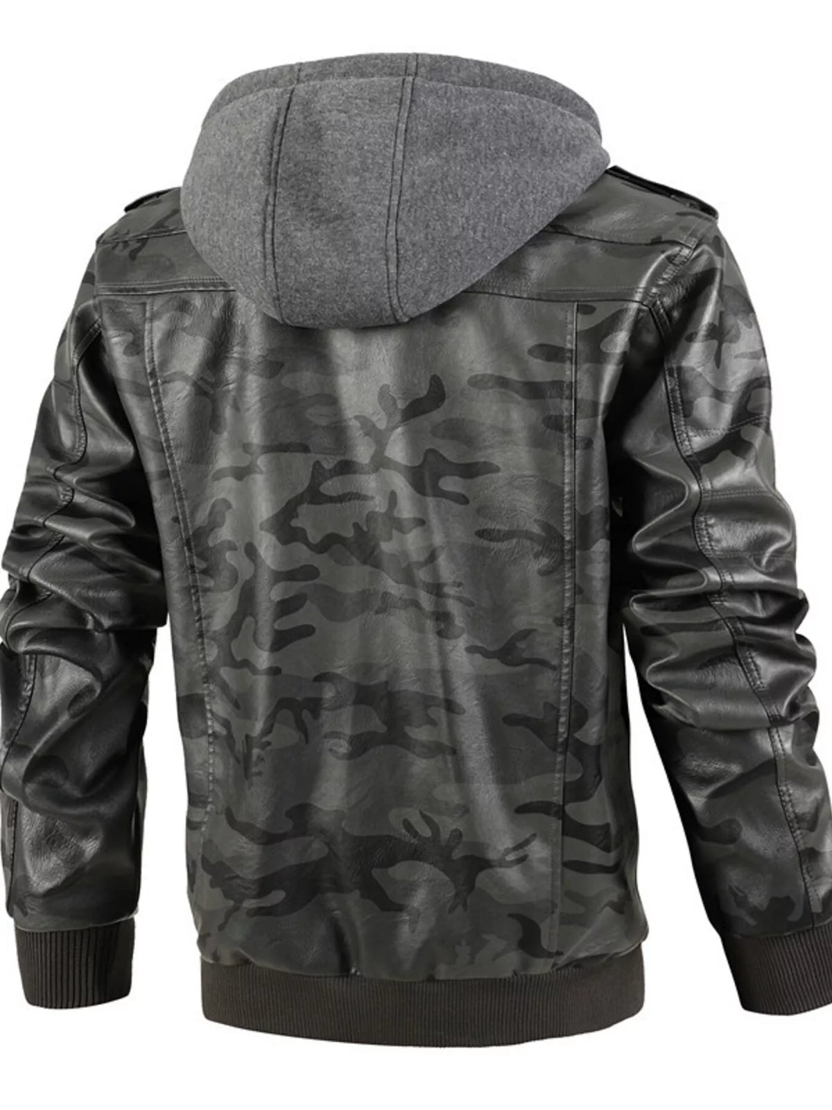 Men's Full Size Camouflage Hooded Faux Leather Jacket Plus Size - Lilixa.store