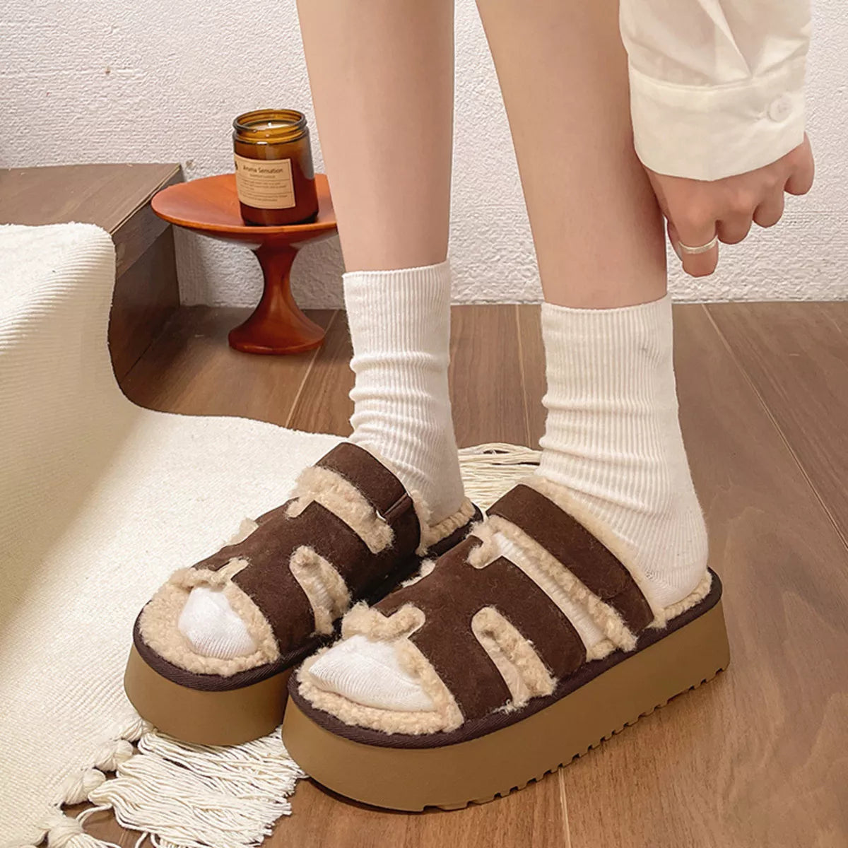 Fluffy Platform Velcro Slippers - Lilixa.store