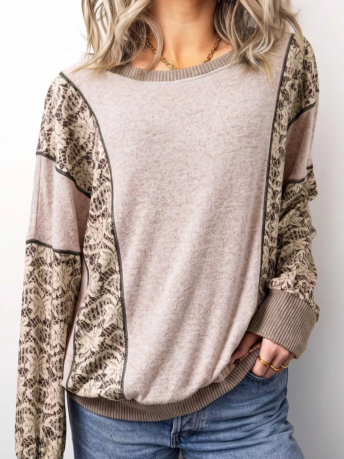 Floral Print Round Neck Long Sleeve Shift Top - Lilixa.store
