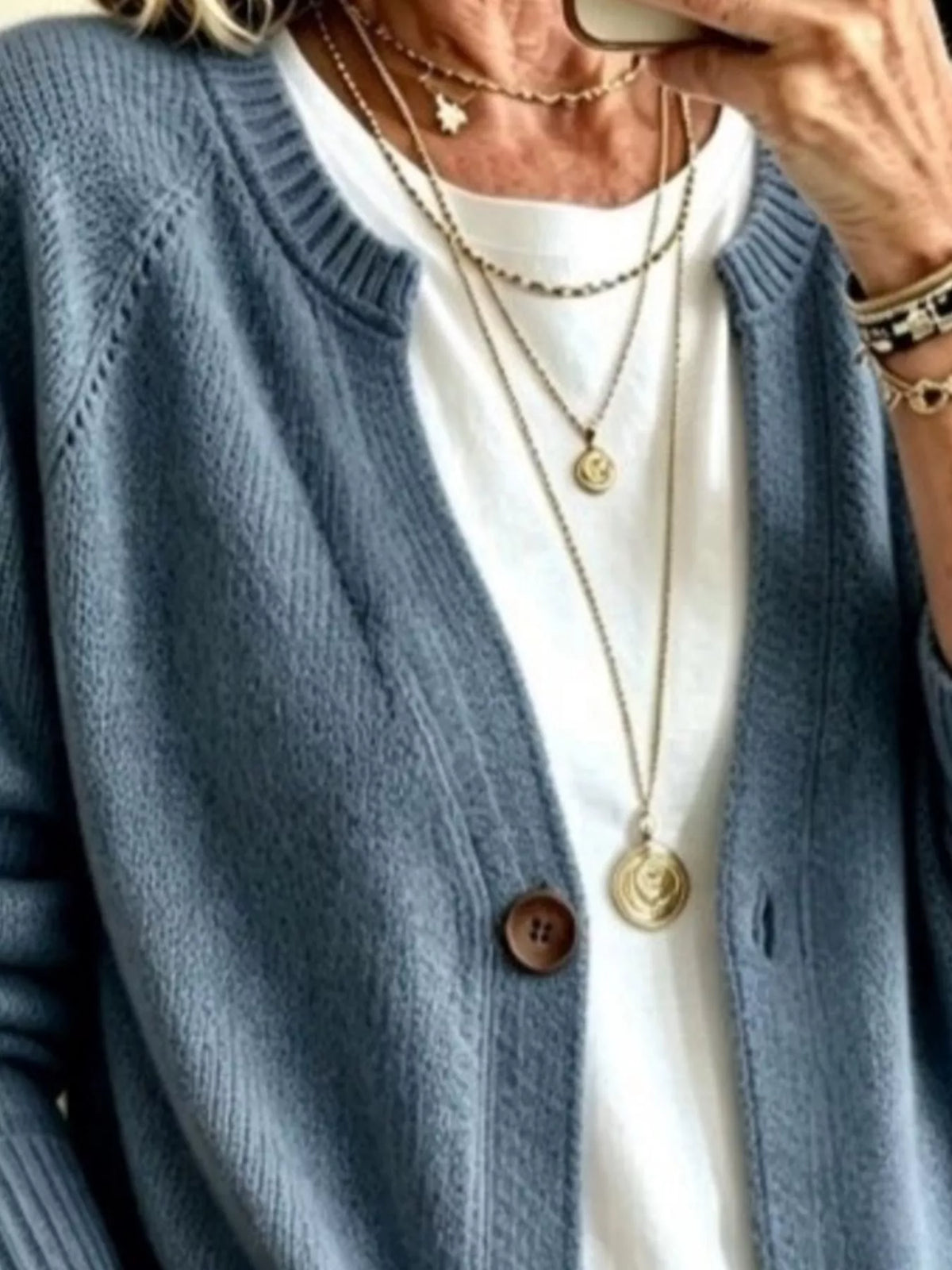 Full Size Button Up Raglan Sleeve Cardigan Plus Size
