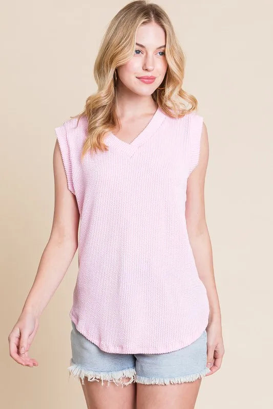 BOMBOM Rib Knit V-Neck Tank - Lilixa.store