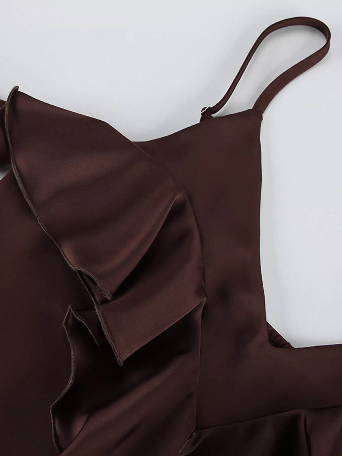 Ruffle V-Neck Cami and Wide-Leg Pants Two-Piece Set in Brown, view 10