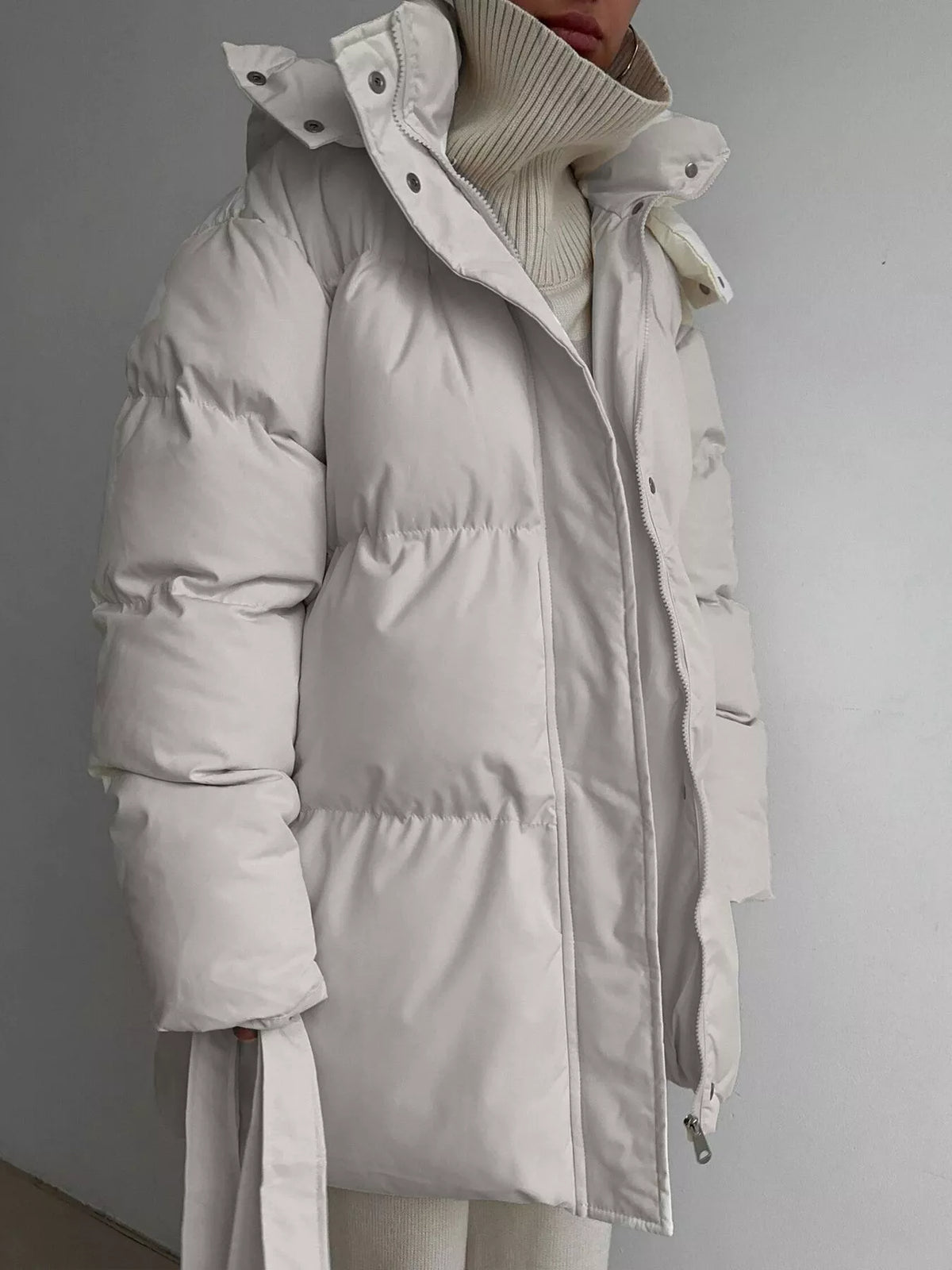 Mid-Length Thickened Hooded Winter Coat with Belted, view 6