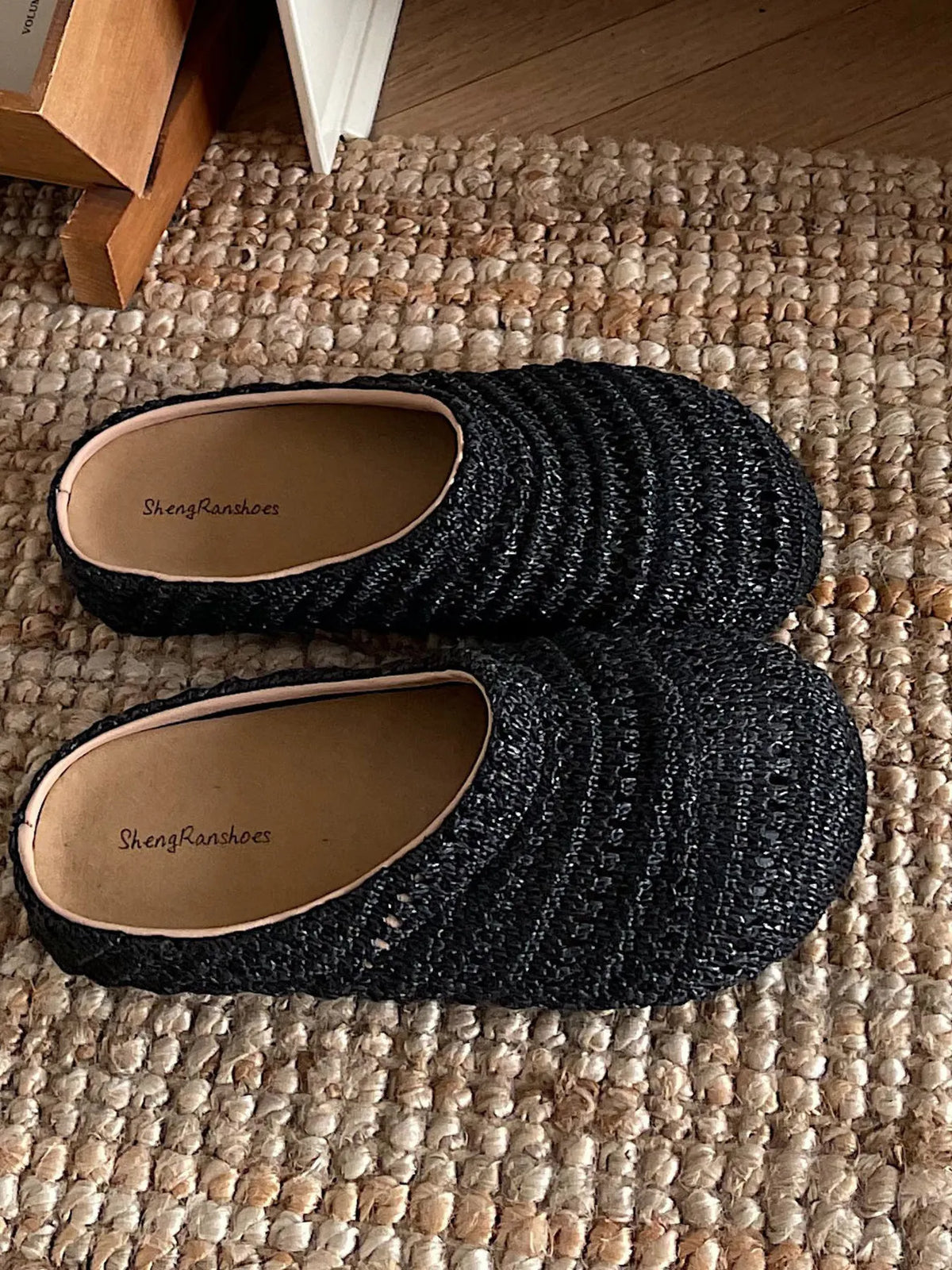 Knitted Round Toe Slip-Ons in Black