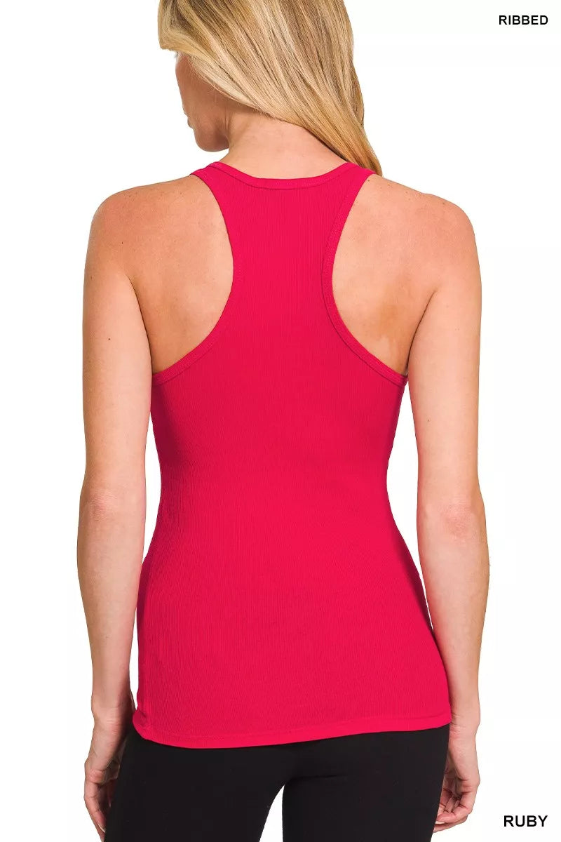 Zenana American Flag Embroidery Stretchy Ribbed Tank - Lilixa.store