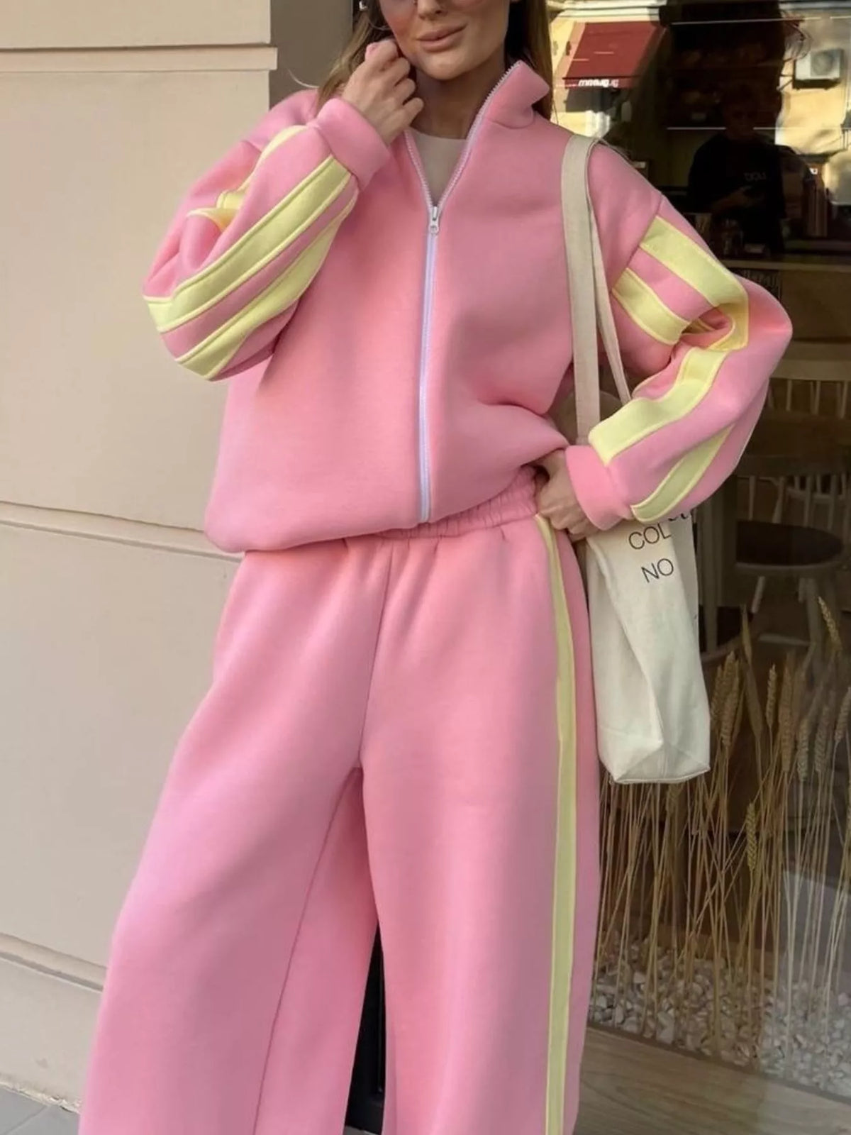 Contrast Striped Zip Up Top and Pants Set - Lilixa.store