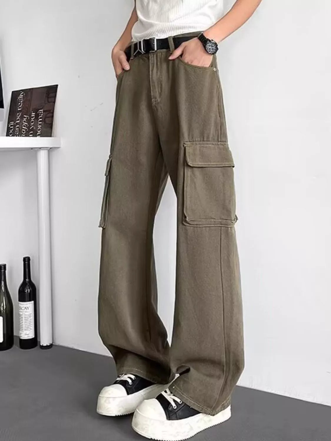 Men's Plus Size Loose Fit Cargo Pants in Olive Brown, view 2